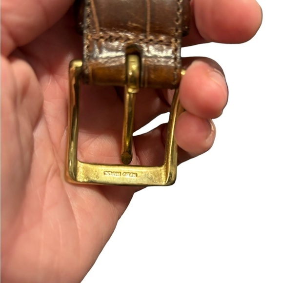 Brown Croc Alligator Grain Cowhide Leather Belt Bold Brass Buckle 36-40" Waist - Picture 10 of 12